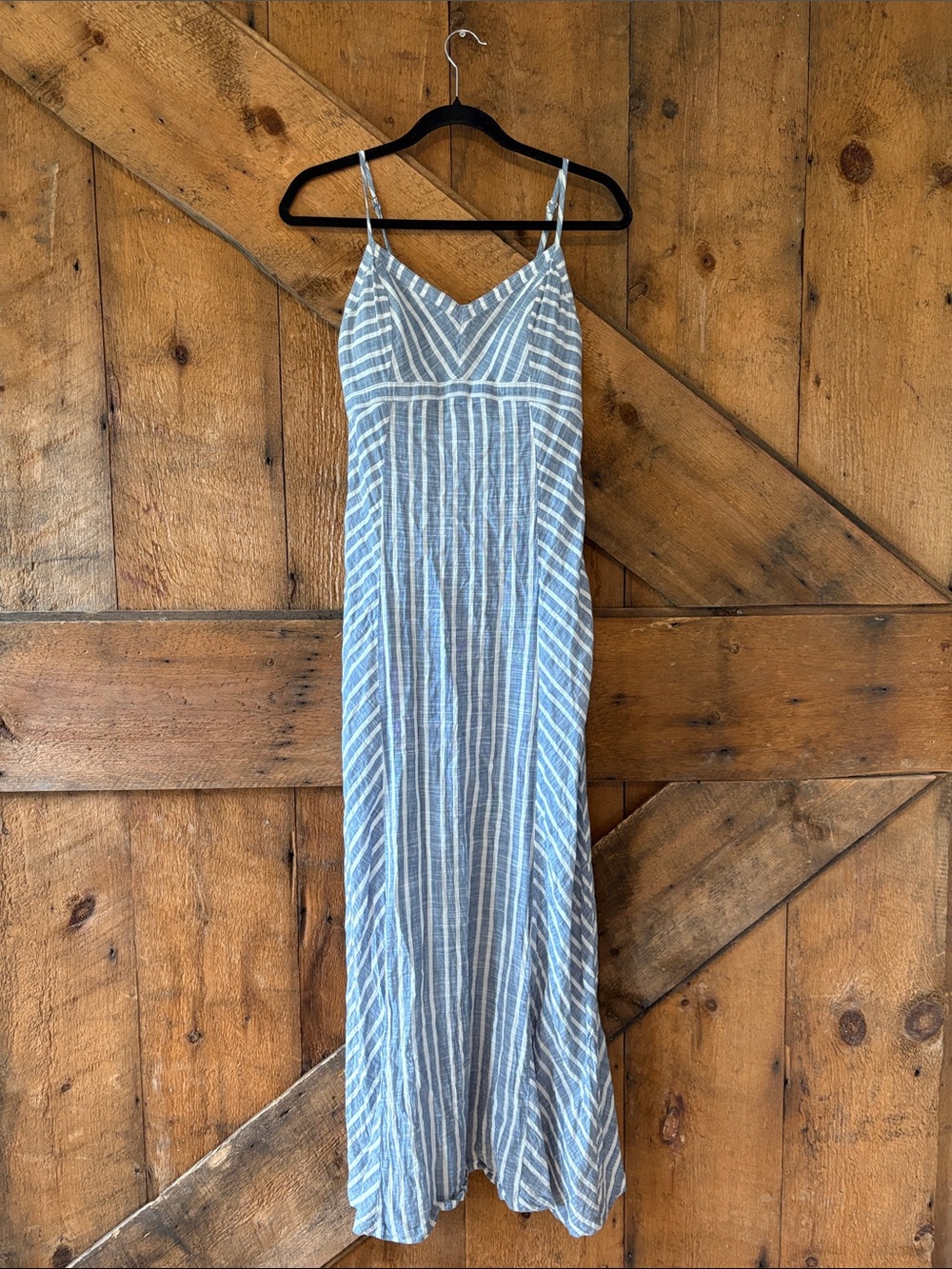 Athleta Blue White Striped Spaghetti Strap Maxi Dress 6 Sleeveless Pockets